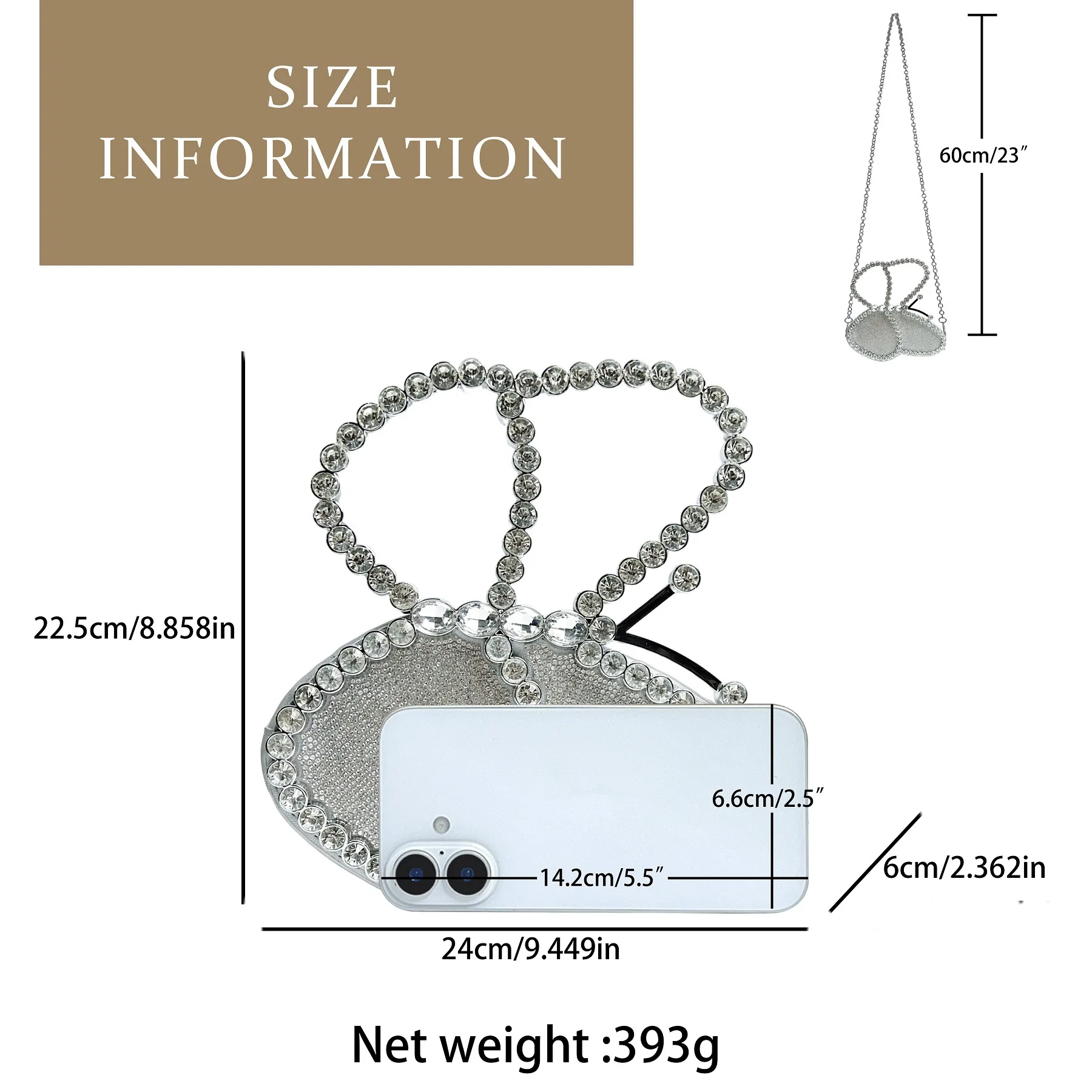 Silver Rhinestone Double Heart Shape Top Handle Clutch Bag Women Unique Wedding Runway Evening Handbag Bolsos De Mujer Tendencia