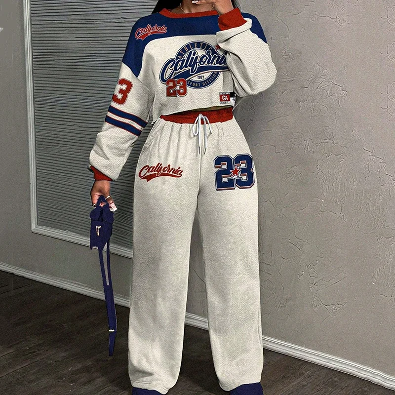 

Autumn Trendy Hip Hop Sweatshirt 2 Sets Loose Fit With Cute Picture Letter Number 3D Printed Long Sleeve Drawstring Pants Sets