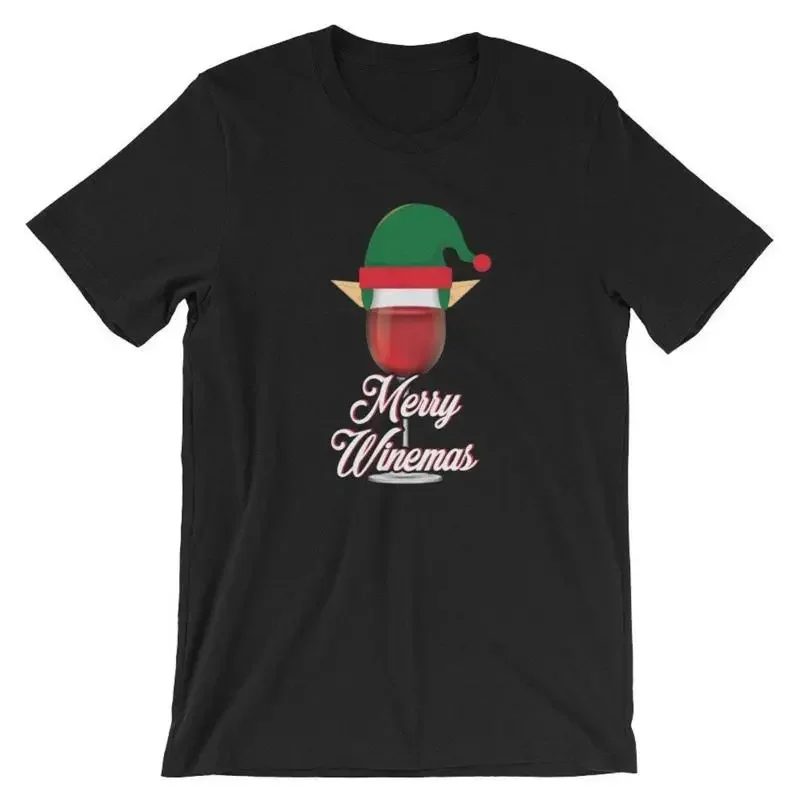 Red Wine Glass With Elf Ears T Shirt Christmas Spirits Drinking