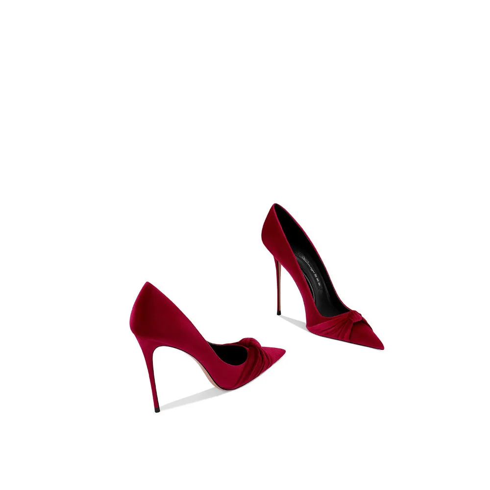 Spring New Red Velvet High Heels for Women  Thin Heeled Pointed Toe Elegant Premium Versatile Pumps