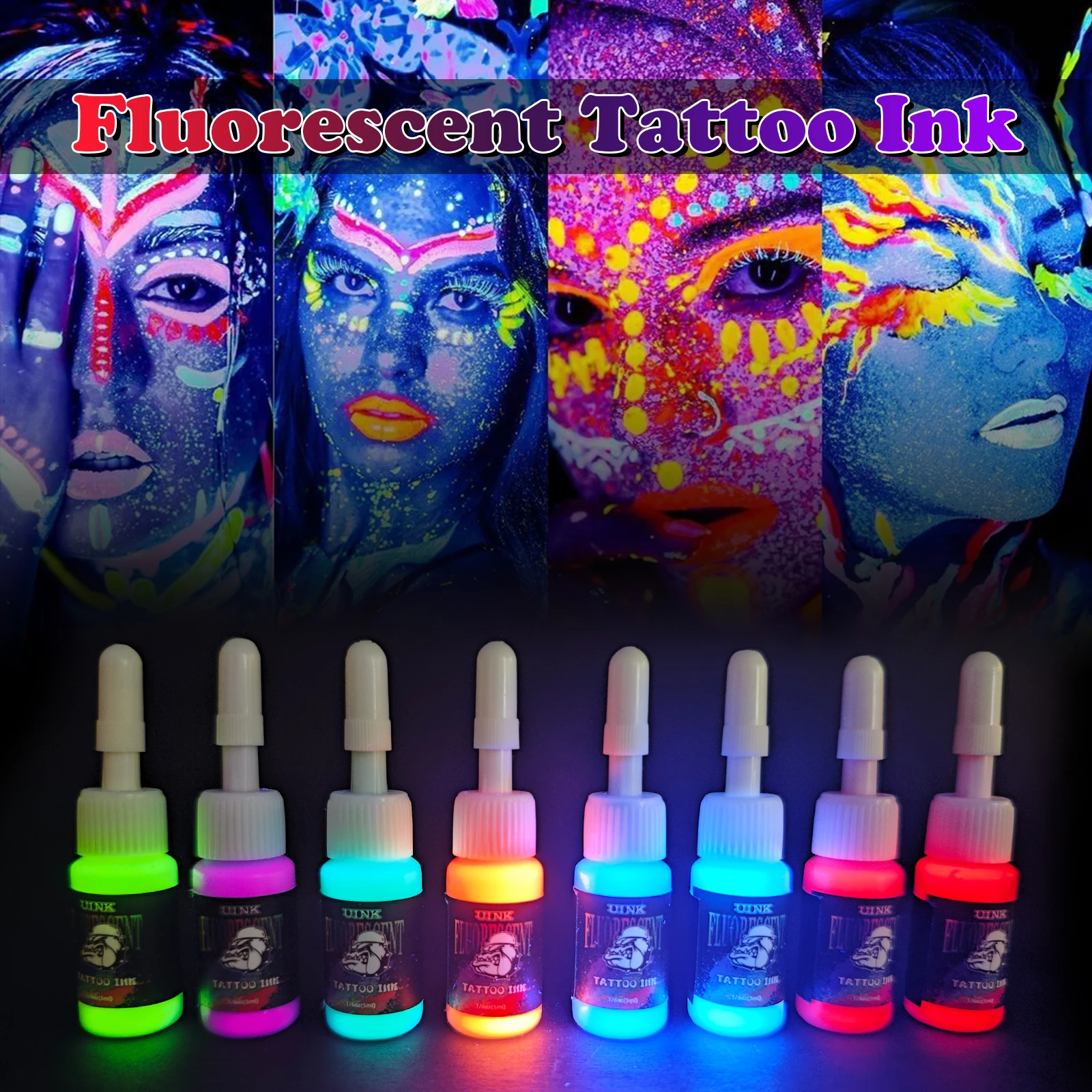 

UINK 5 мл набор флуоресцентных чернил для татуировки профессиональные флуоресцентные чернила для татуировки для искусства «сделай сам», долговечный, безопасный, приятный для кожи пигмент