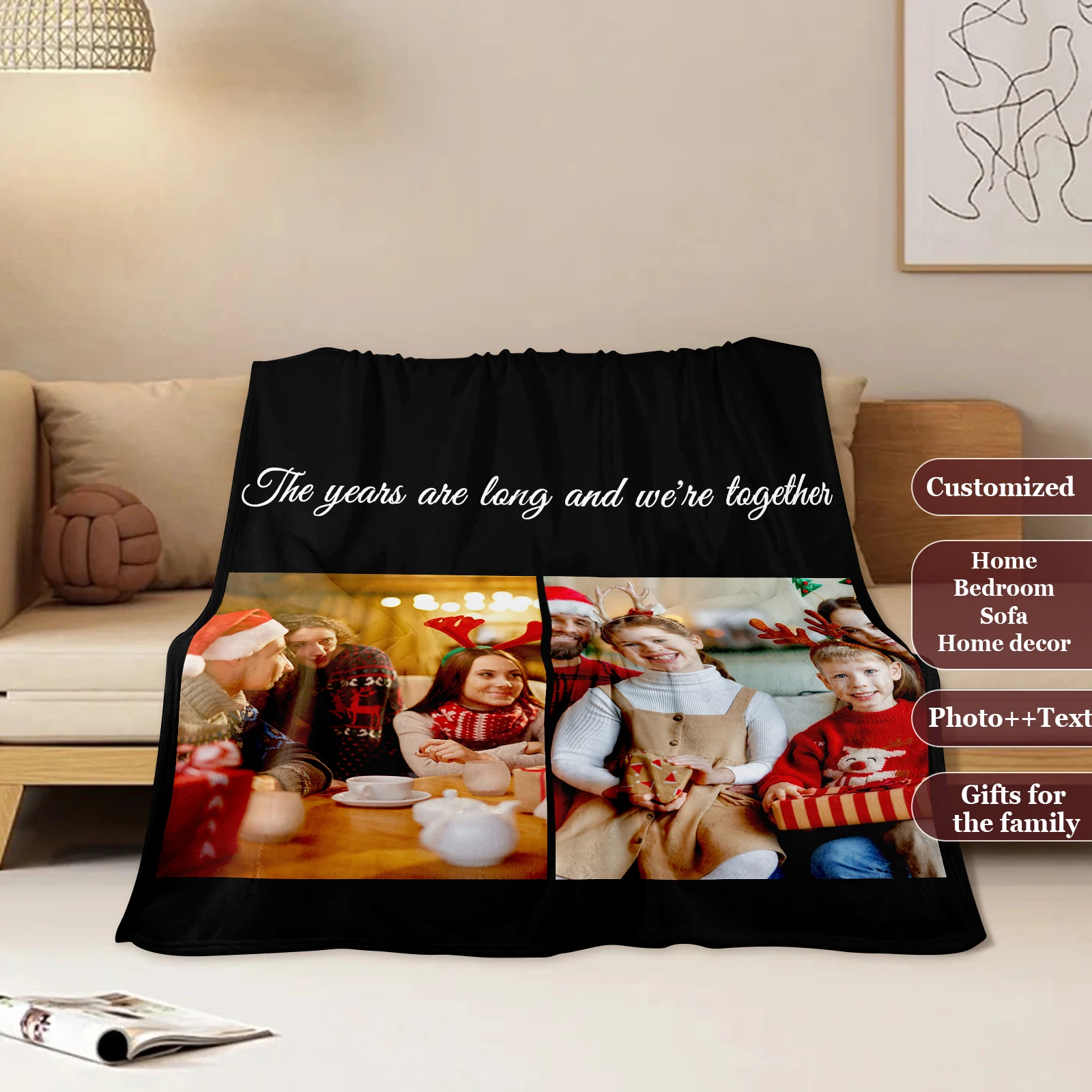 

Customizable Family Blanket Happy Family Holiday Photo Living Room Bedroom Home Decor Sofa Office Lunch Nap Camping Available