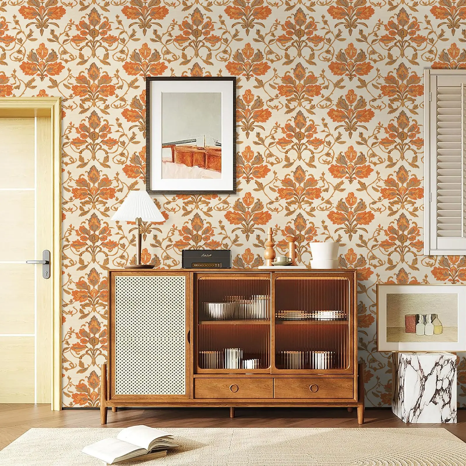 

Дамасские обои с цветочным рисунком, съемная самоклеящаяся контактная бумага, дамасская настенная бумага в стиле бохо для спальни, виниловый шкаф