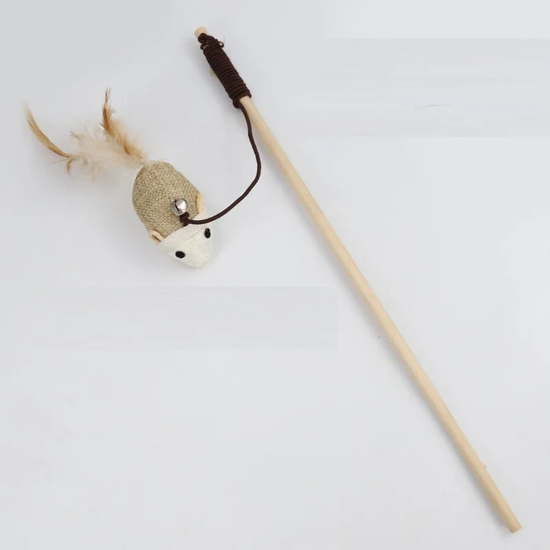 

New Wooden Rod with Feather Bell Mouse with Cat Stick Interactive Cat Toys Cat Supplies