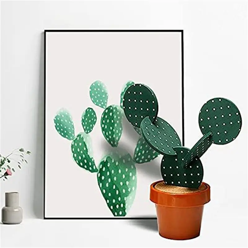 A98E-Cactus Coasters Set For Drinks Of 18 Pieces,Funny Coasters Cactus Gift With Flowerpot Holder For Home Office Bar Decor