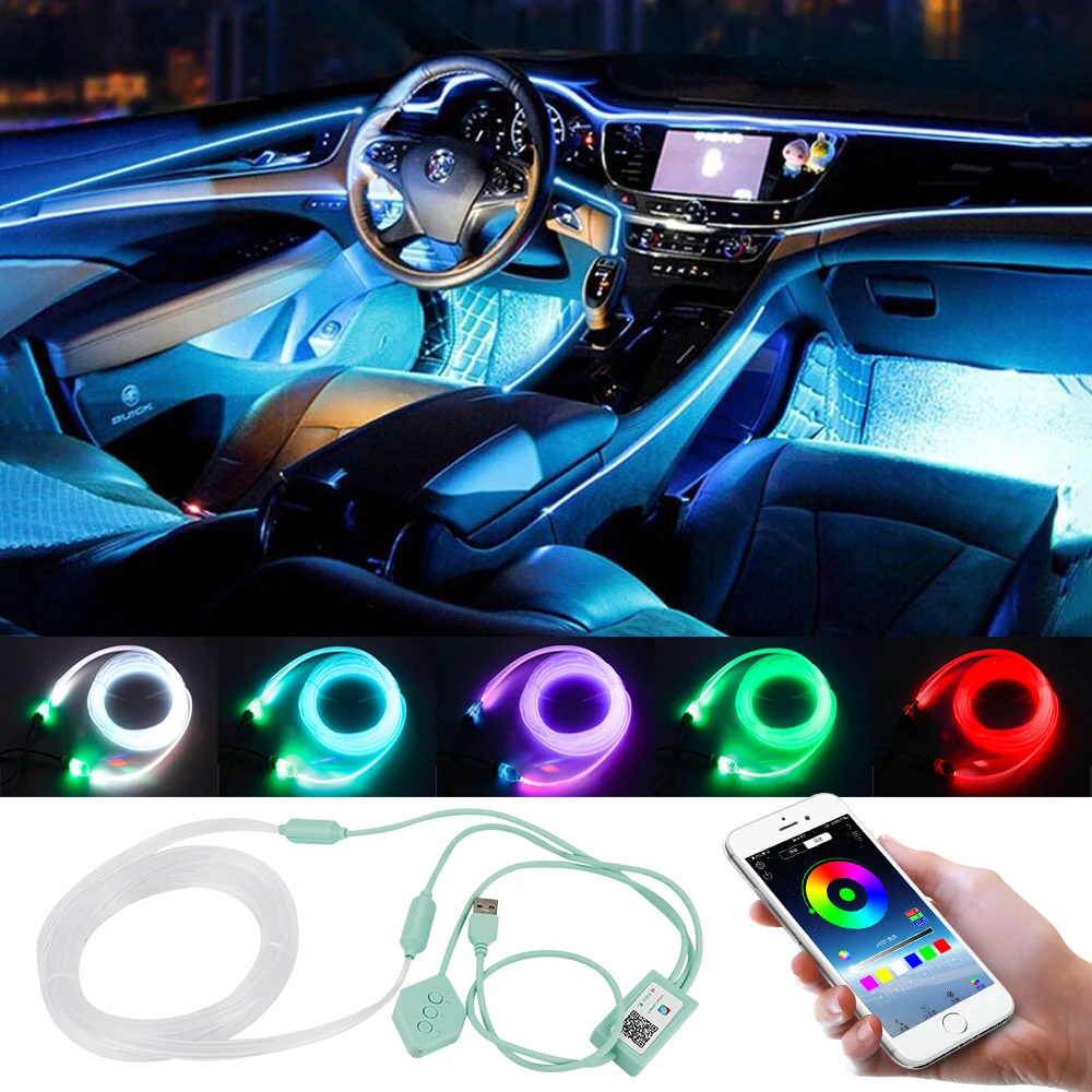 

OKEEN 4/6/8M Car Interior Ambient Lights Led Neon Rgb Atmosphere Lamps App Control Fiber Optic El Light Strip Auto Accessories