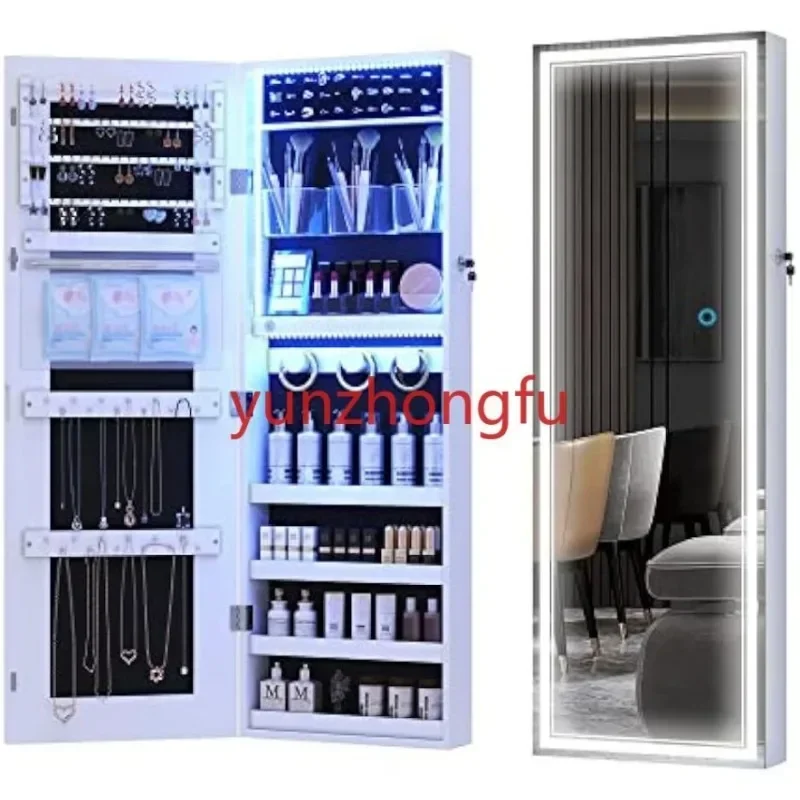 ewelry Mirror Cabinet, Wall/Door Mounted Jewelry Armoire Organizer with 3 color LED lights Full-Length