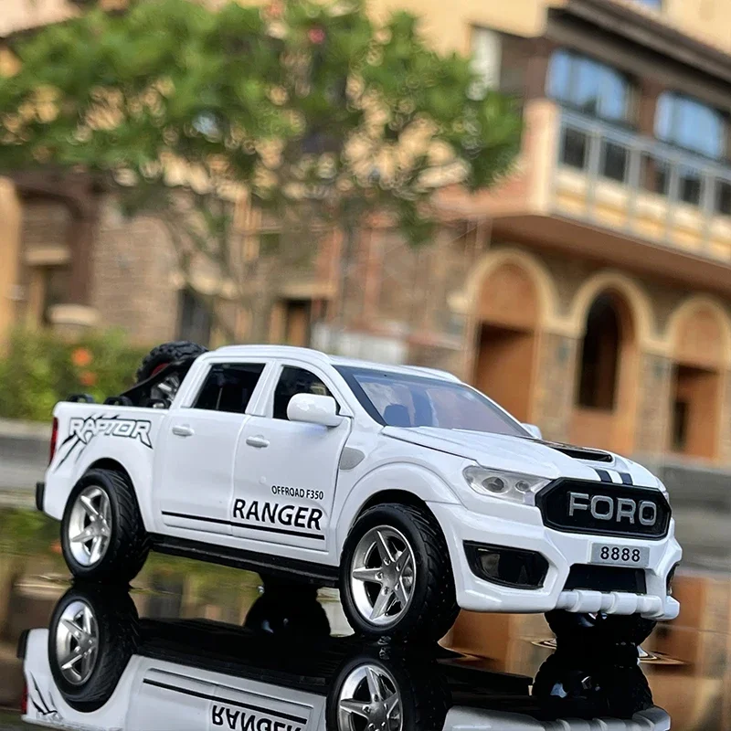 1:32 Ford Raptor F150 F350Alloy Pickup Car Model Diecast Metal Toy Off-road Vehicles Model Simulation Sound and Light Gift