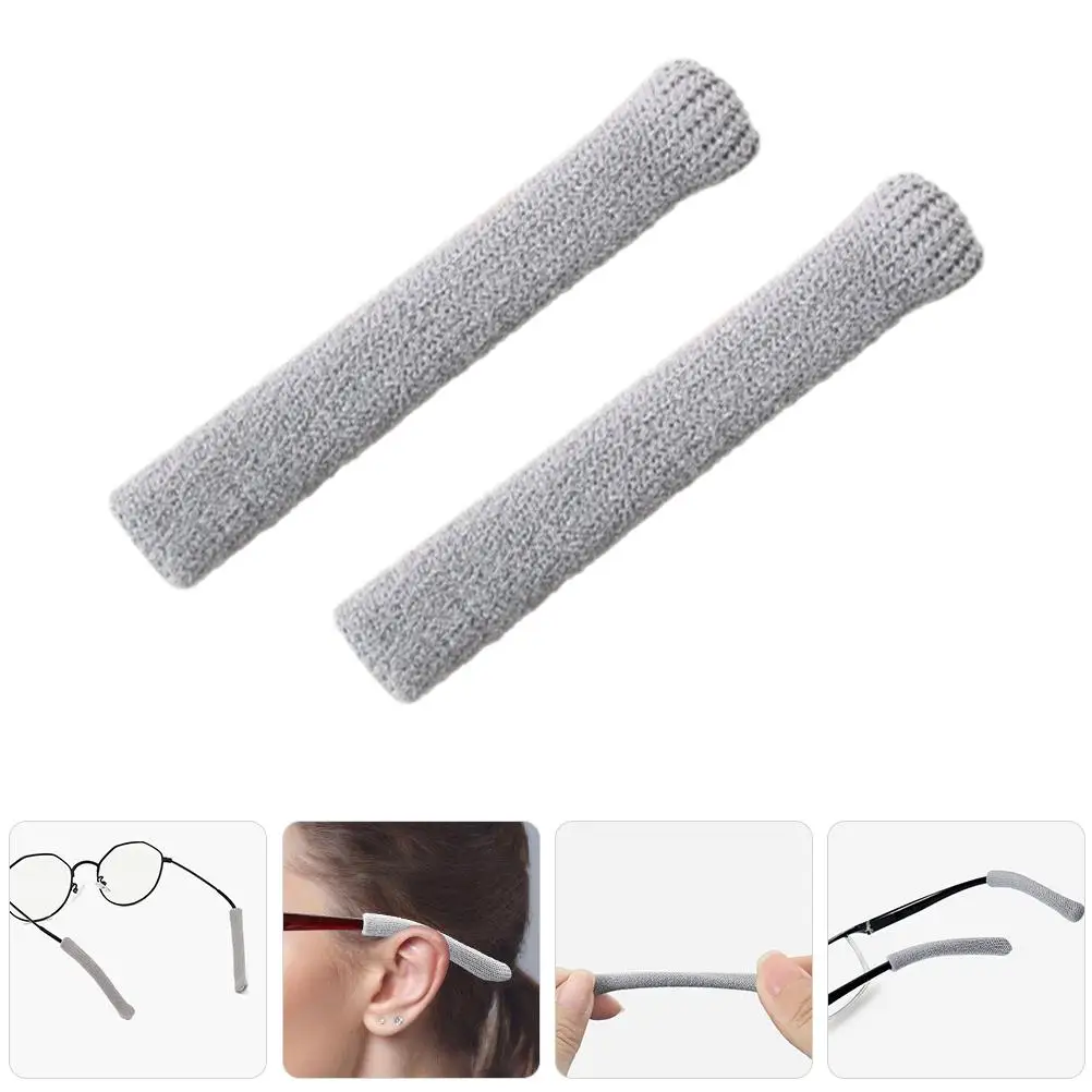 2pcs Glasses Temple Covers Non-Slip Adjustable Grips behind Ear Black Sleeve Holder Eyewear Accessories Fits Most Glasses