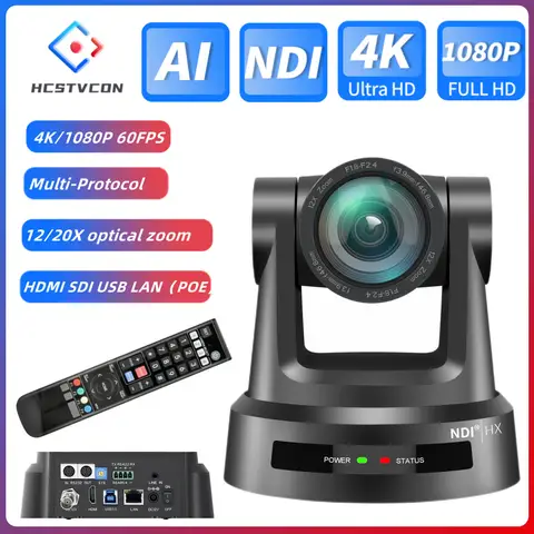 화상 회의 카메라, HDMI SDI LAN, USB 12/20X NDI, 60/30FPS AI 추적, 교회 회의 줌, 유튜브, 스카이프 라이브 스트림, 4K, 1080P