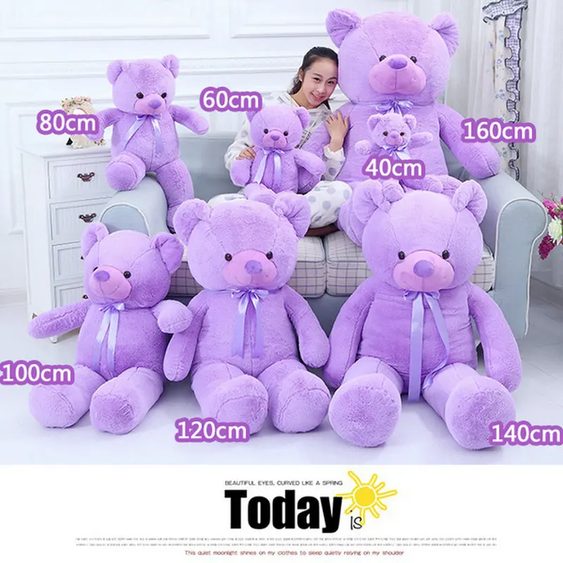 60-120cm New Giant Purple Bear Plush Toys Hug Figurine Ribbon Dolls Valentine's Day Birthday Gift for Girlfriend