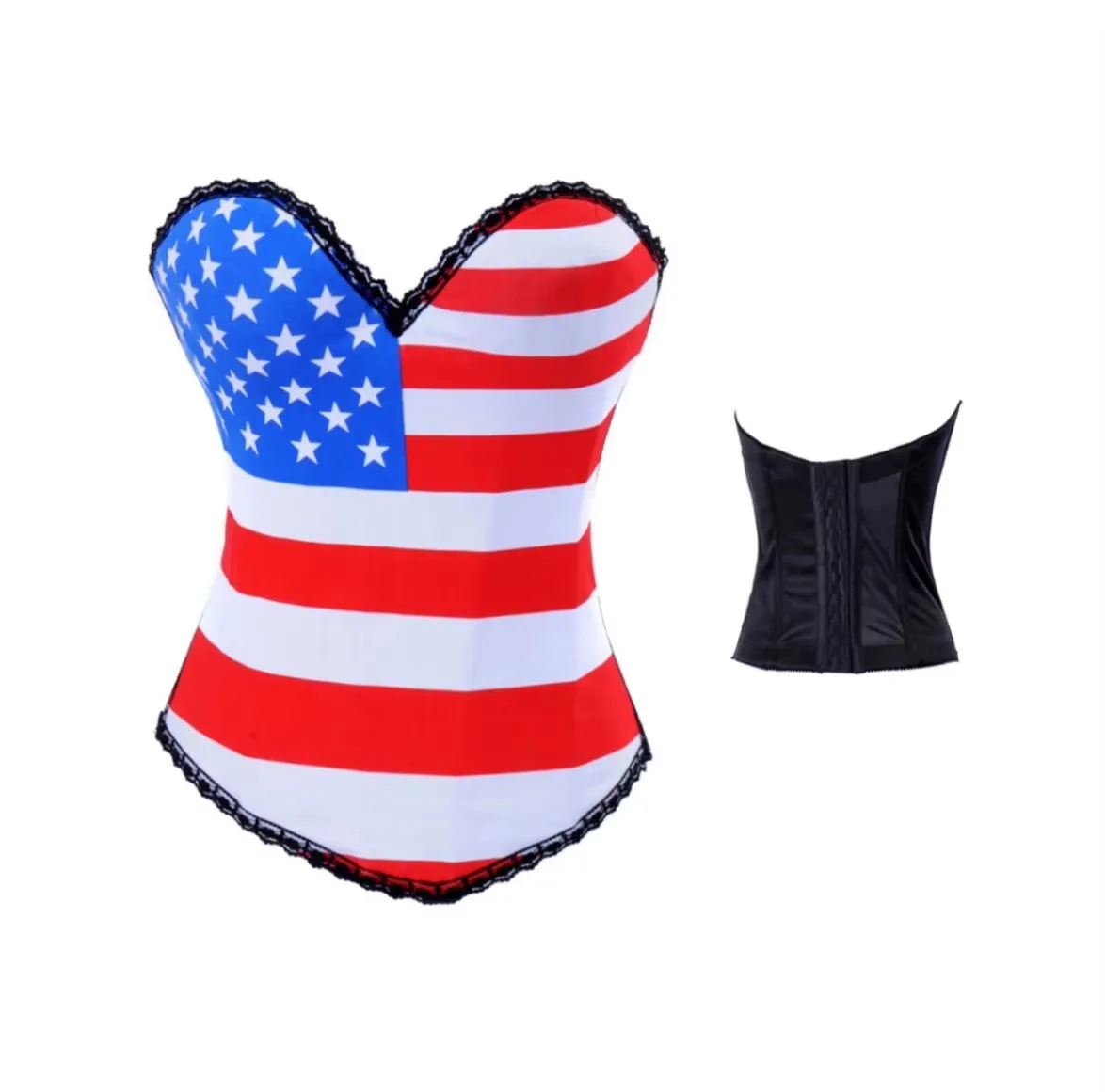 White Sexy Floral Heart Print Overbust Corset Top Women's Strapless Cotton Fabric Push Up Boned Bustier Gothic Basques Corselet