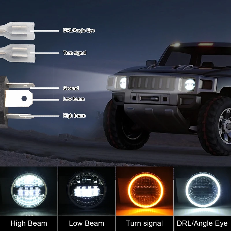 7 Inch 45W Round Black OSRAM LED Headlight High Low Beam DRL for Jeep Wrangler JK TJ LJ CJ Hummber H1 H2 (Pair)