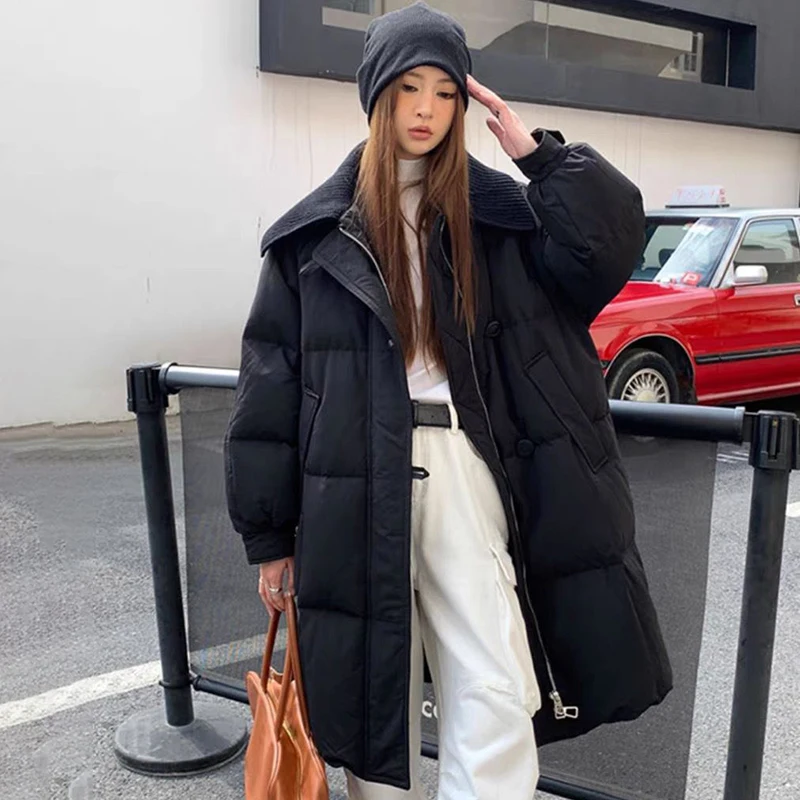 موضة التلبيب منتصف طول أسفل سترة قطن المرأة الشتاء يندبروف الدافئة زمم سترات 2025 الكورية الشارع الشهير معطف طويل مبطن