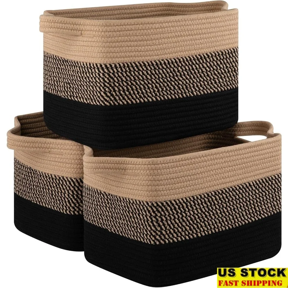 

Natural Cotton Rope Storage Baskets Soft Multifunctional Organizer Bins Toys Books Nursery Closet Living Room Bathroom