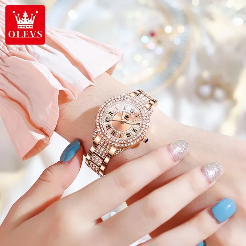 

OLEVS 9943 Women's Watches Fashion Quartz Wrist Watch for Ladies Roman Dial Dazzling Diamond Waterproof Luminous Luxury New