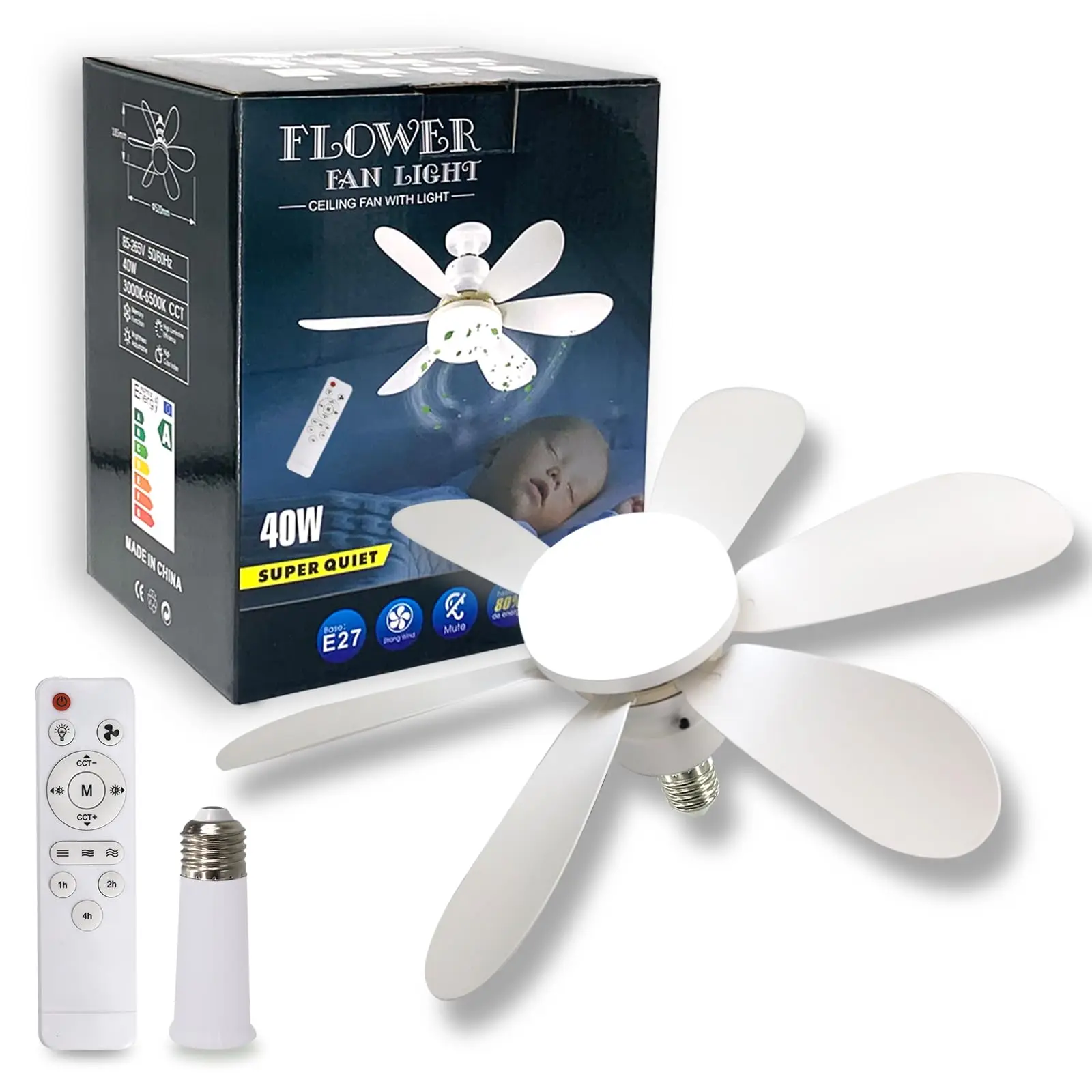 

20" Ceiling Fan with Light Remote Control, Socket Fan Light Original with Light Replacement for Light Bulb, Ceiling Fan