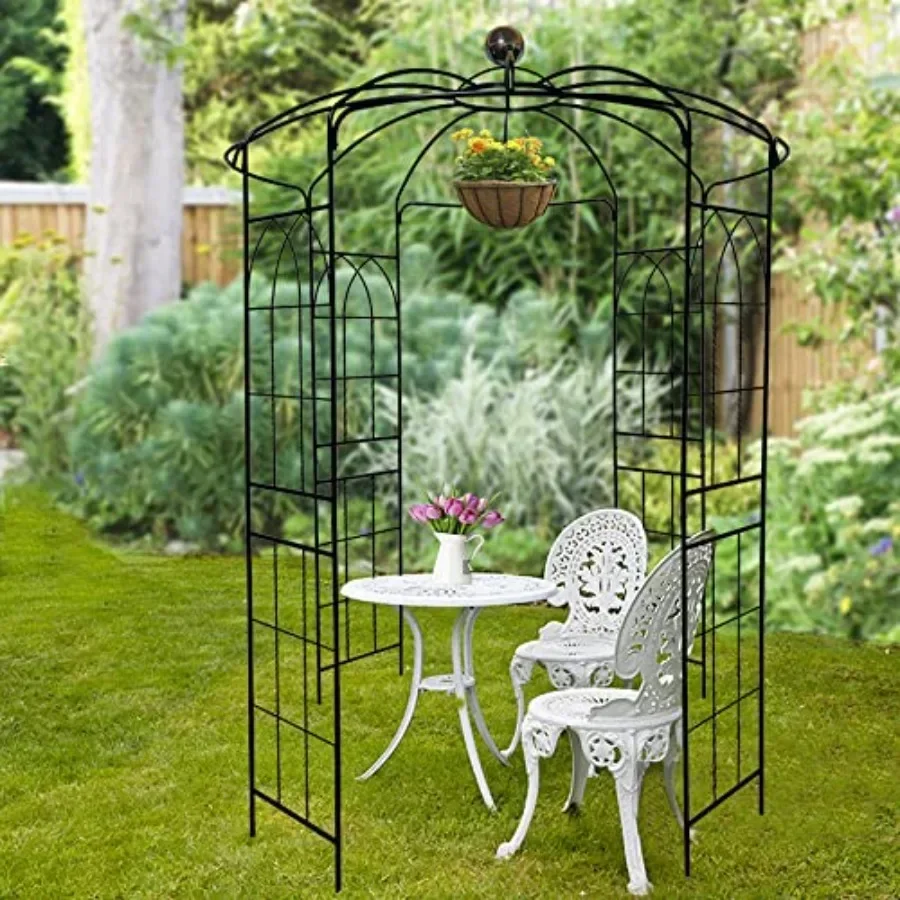 Outdoor wedding ceremony metal garden arch in iron, black, birdcage-shaped pergola with 81.3'' dia x 114.2'' height for durable