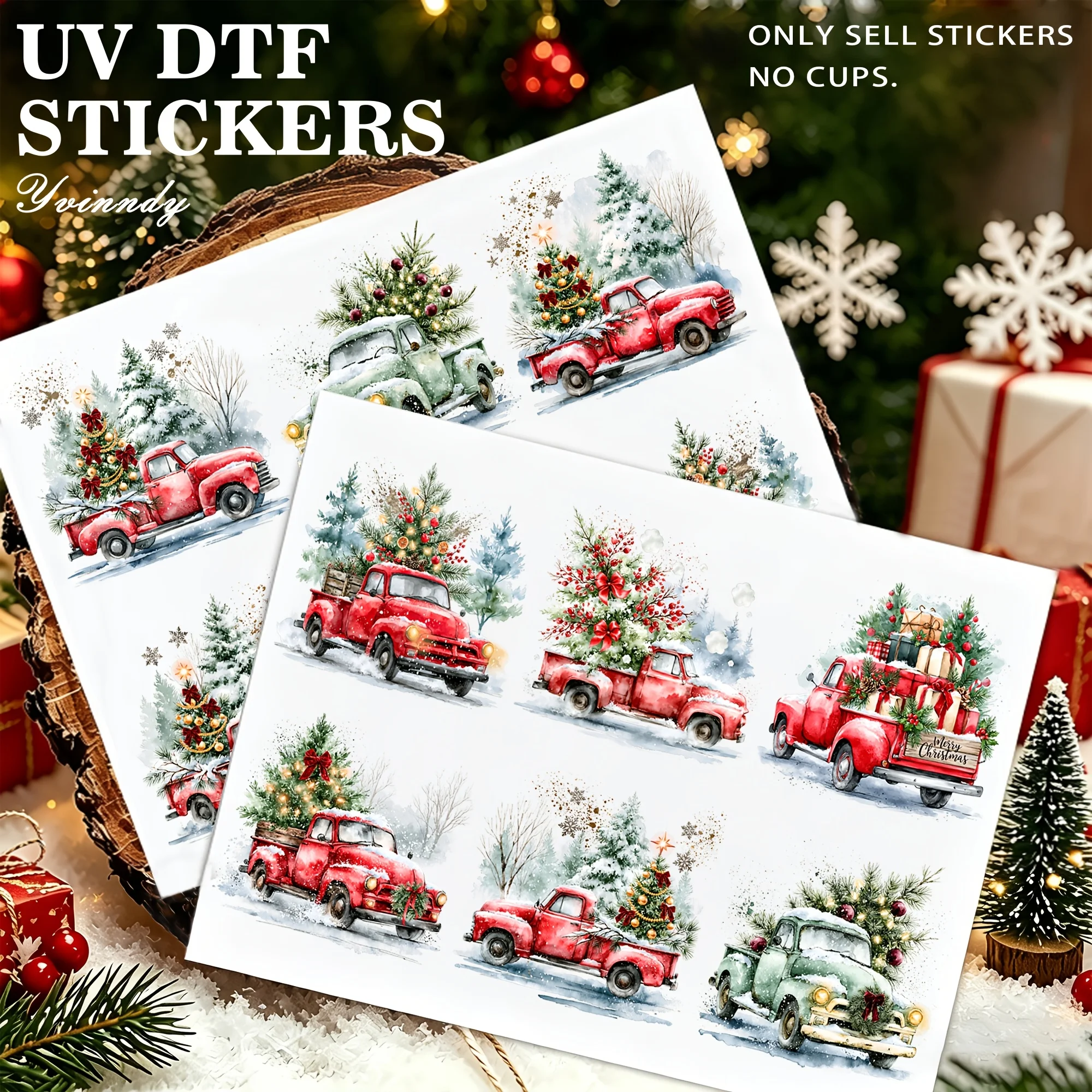 12Pcs/Set Retro Christmas Pikachu Glass Jar Packaging Stickers UV DTF High Self Adhesive Transfer Paper
