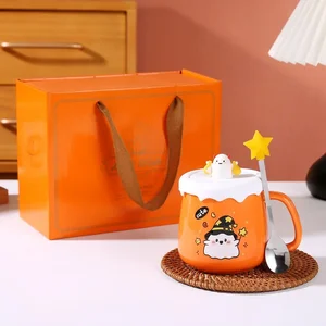 Mug gốm có nắp và muỗng ly cà phê, món quà từ Halloween, mới 8 Cup Halloween bán hàng chính - 8