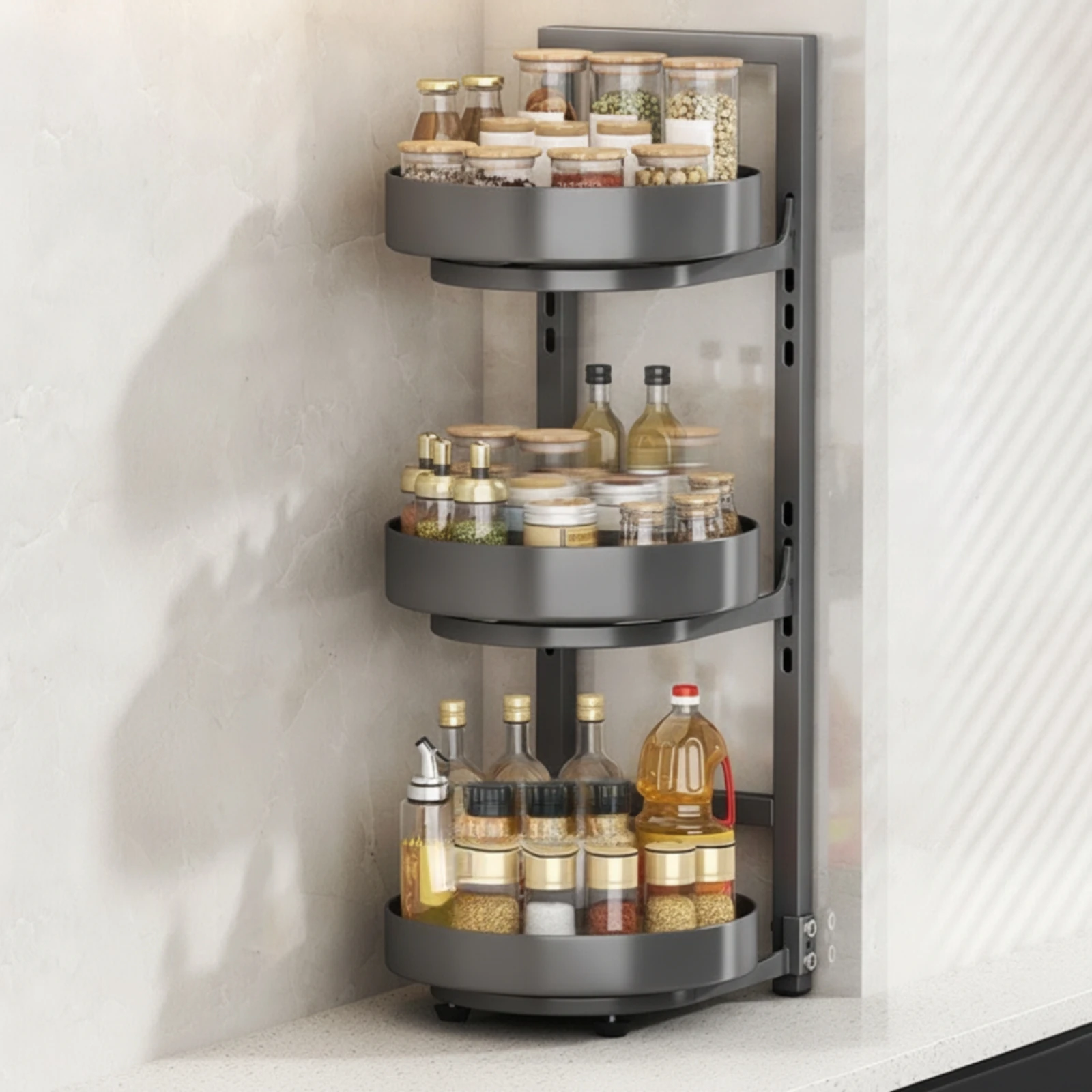 Rotating Seasoning Rack Adjustable Revolving Seasoning Rack Countertop Organizer with Rotating Design Carbon Steel 360-Degree