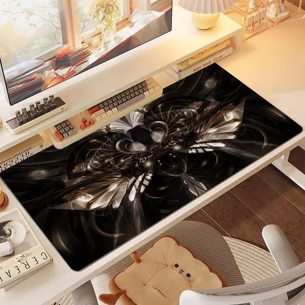Black gold fractal mandala playmat symmetrical geometric fluid fantasy gaming office mousepad