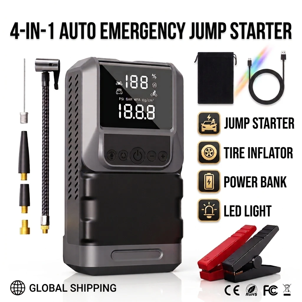 5000A Car Jump Starter with 150PSI Air Compressor, 10-in-1 12V Battery Booster & 99800mAh Portable Power Bank Emergency Kit