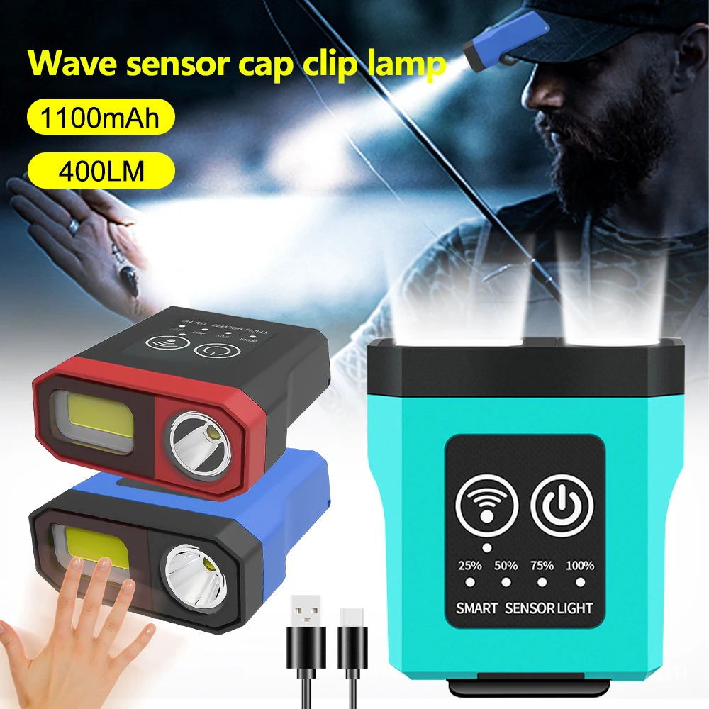 Portable LED Fishing Headlamp Induction Cap clip Lamp 1100mah Smart Sensor Cap Clip Light USB Rechargeable Camping Fishing Light