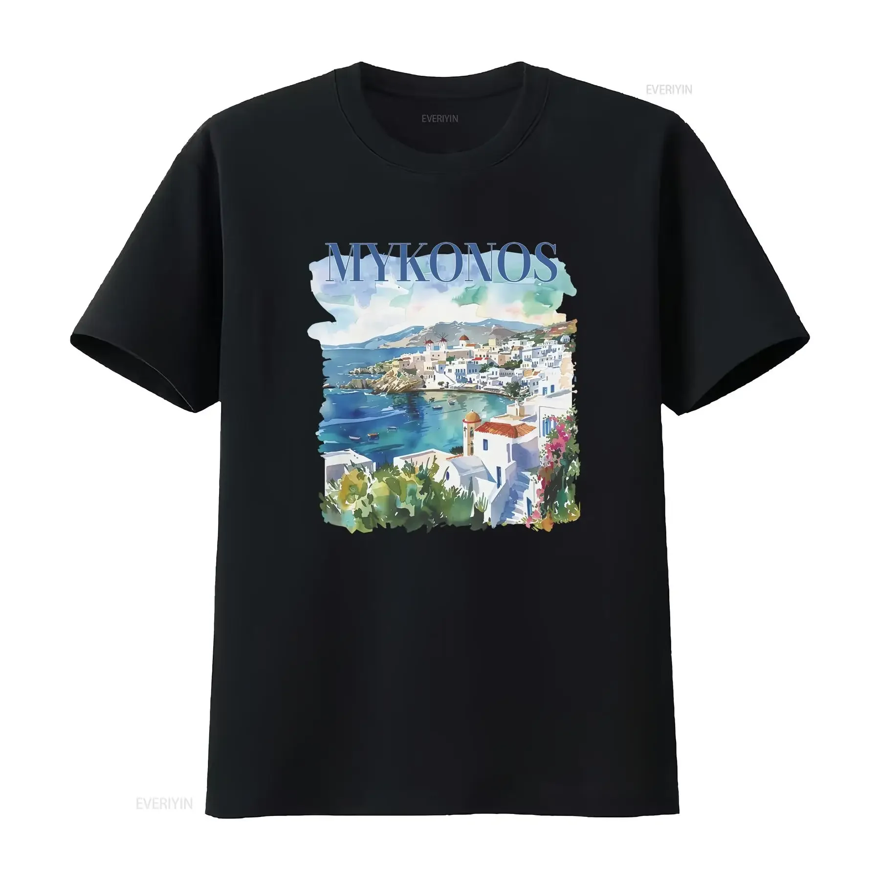 Mykonos T Shirt Greece Greek Vacation Beach WaterColor vintage Washed designer clothes streetwear Casual Soft fashion graphic