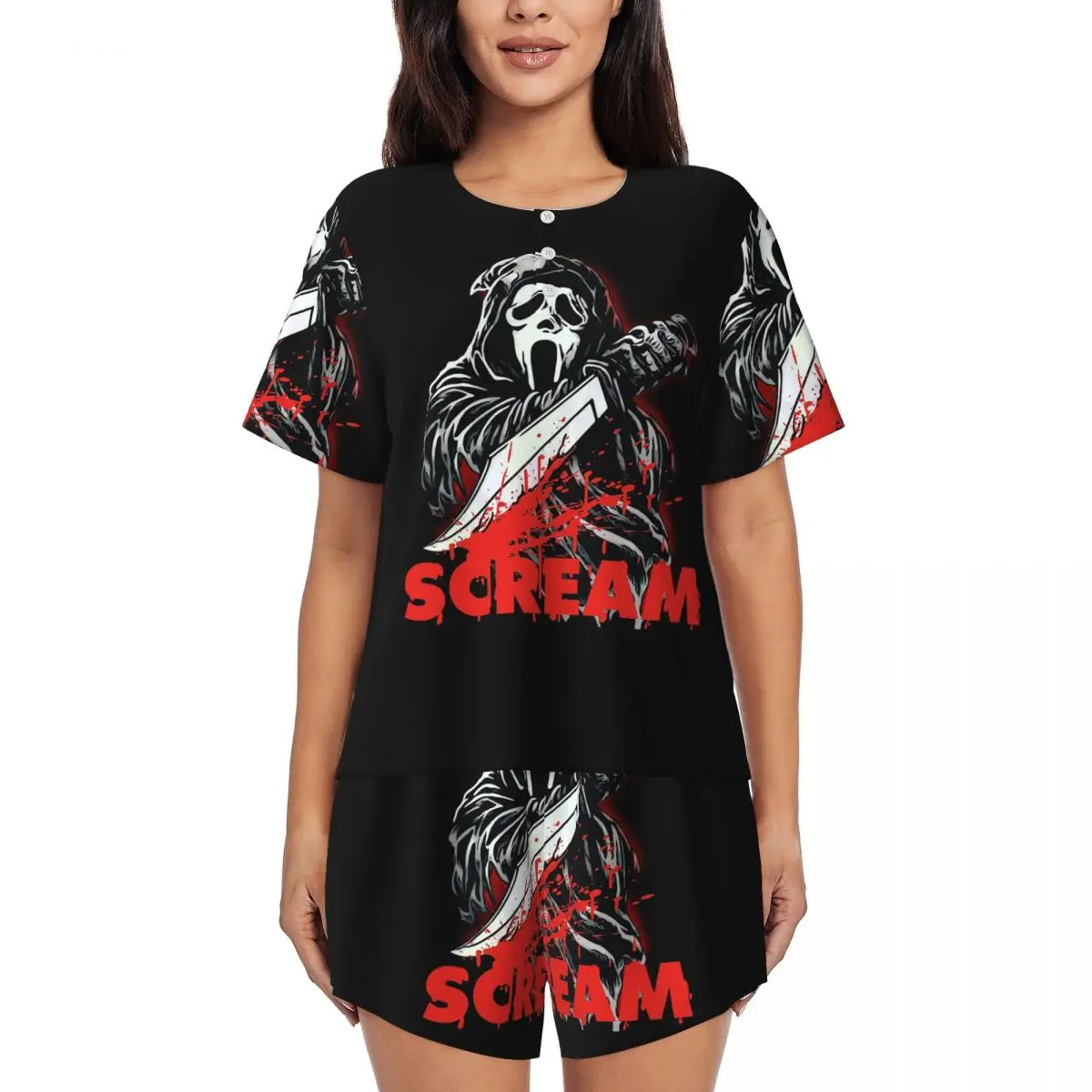 

Scream Movie Round Neck Short Sleeve Nightgowns for Sleeping Sleepshirts Women Loose Pajama Set Short Pants