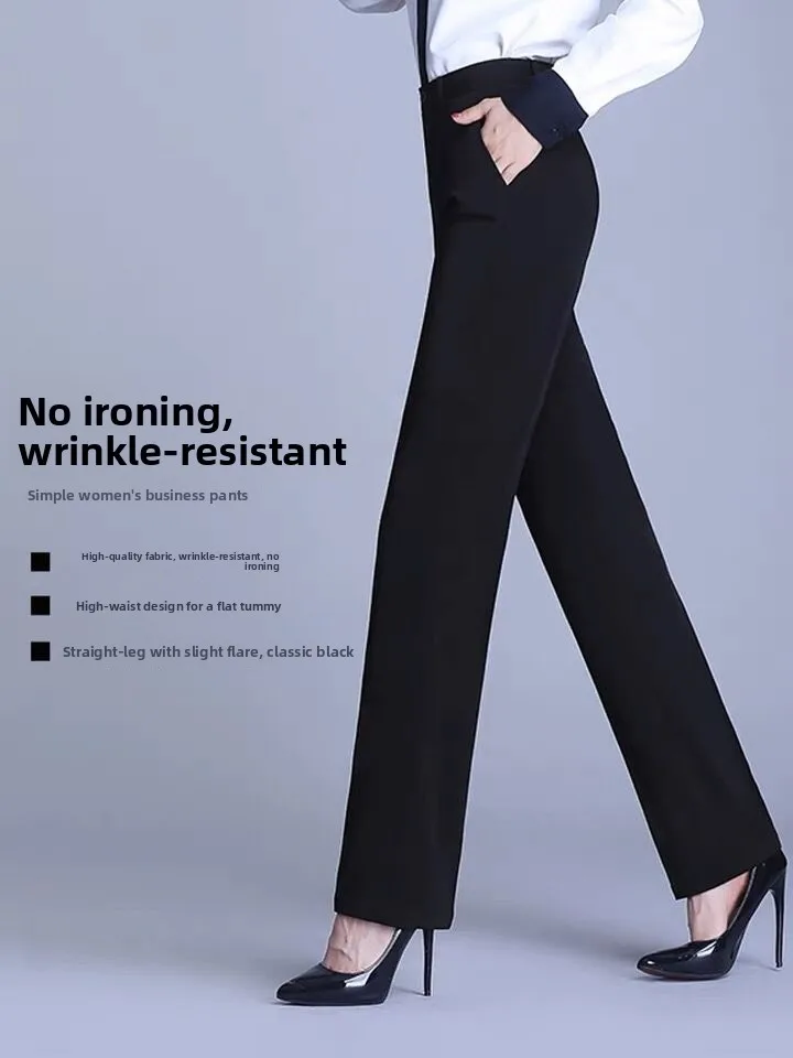 Elastic High Waist Straight Leg Work Pants Women\'s Suit Pants Slimming Professional Black Drapey OL Style Long Trousers