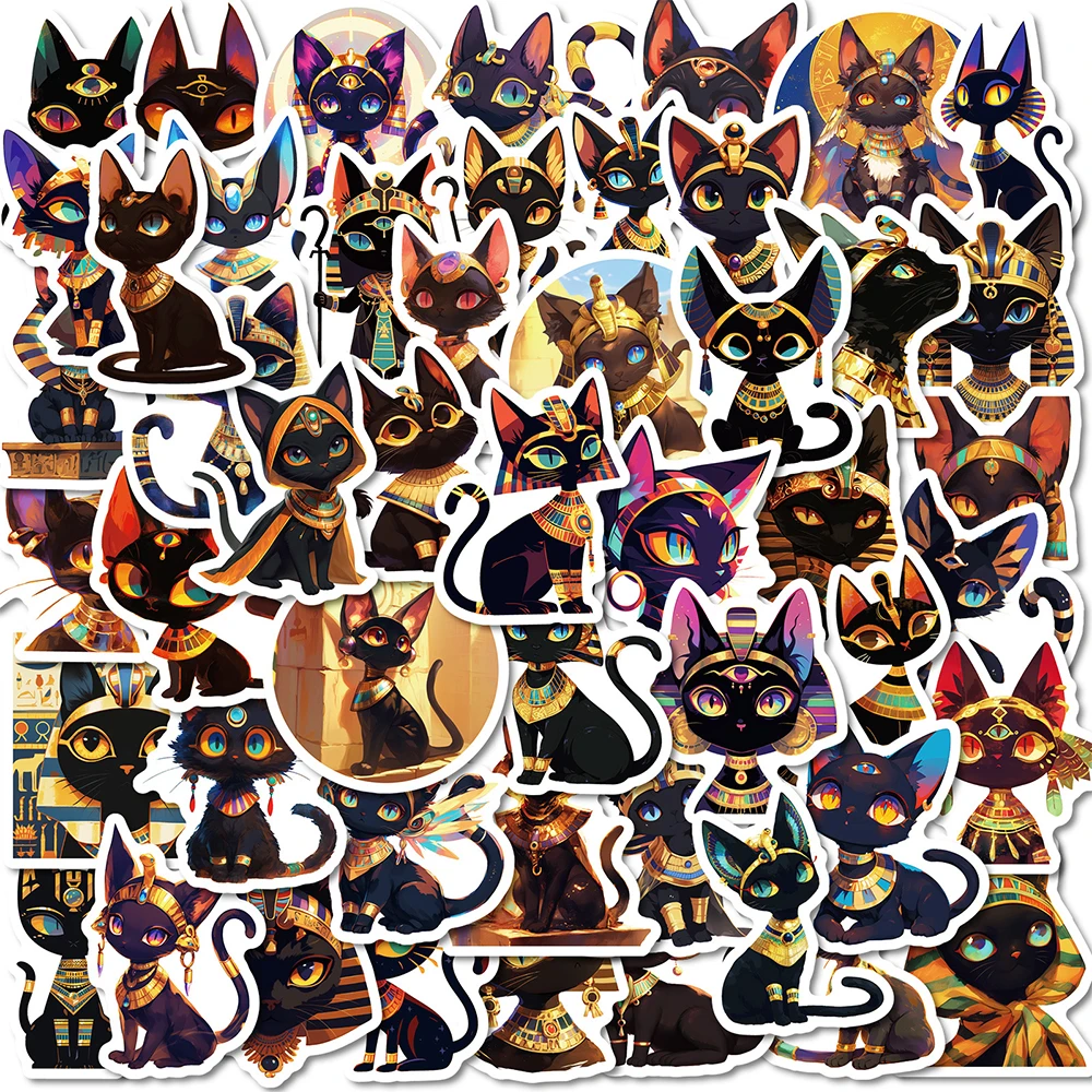 10/30/50pcs Cute Egyptian Cat Stickers Kawaii Black Cats Decals Laptop Luggage Skateboard Car Cartoon Animal Kid DIY Sticker Toy