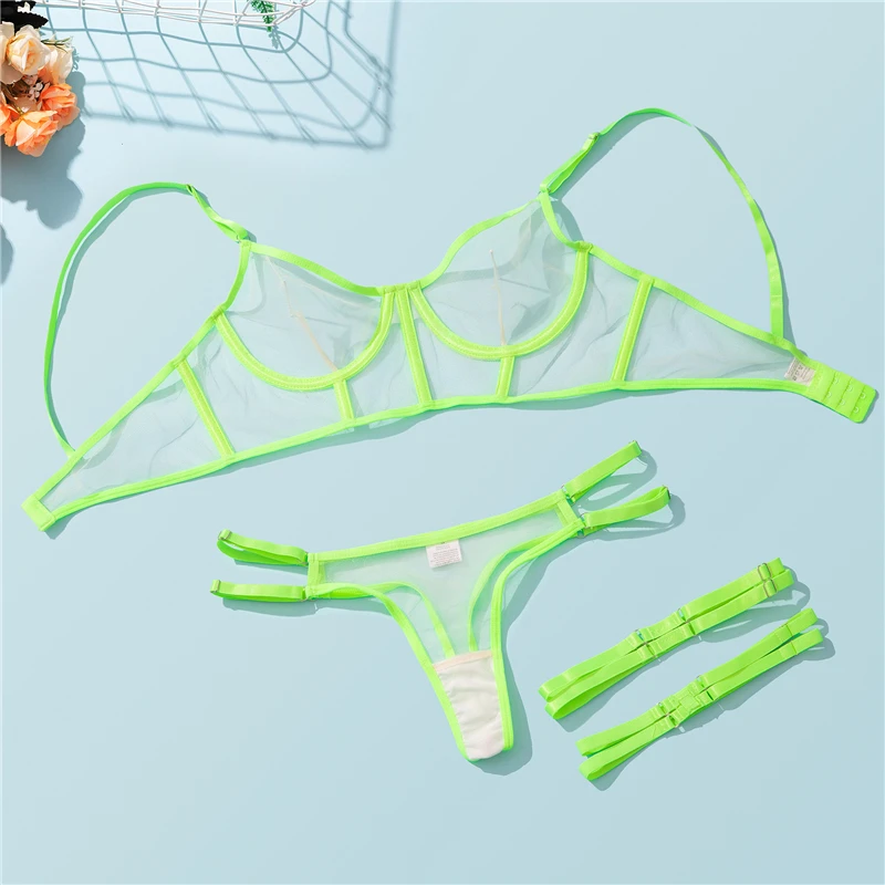 

CINESSD Neon Green Lingerie Fetish Naked Women Without Censorship Underwear That Can See Intimate Sexy Nude Transparent Bra Set