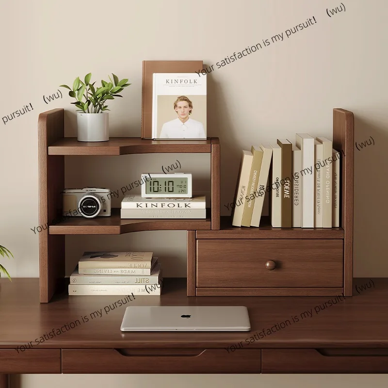 All solid wood desktop bookshelf, table shelf, office storage and transformation, desk layered telescopic small bookcase