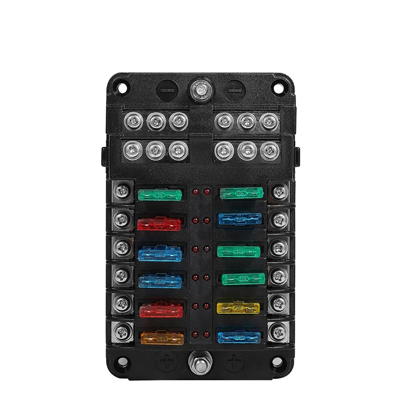 12-Way Protection Circuit Auto (Car) Blade Fuse Box Holder Block With Light And Negative