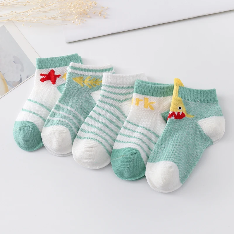 5Pairs/Lot Spring And Summer Baby Mesh Socks Cartoon Cute Children\'s Thin Breathable Short Socks 1-3Years Kids Socks