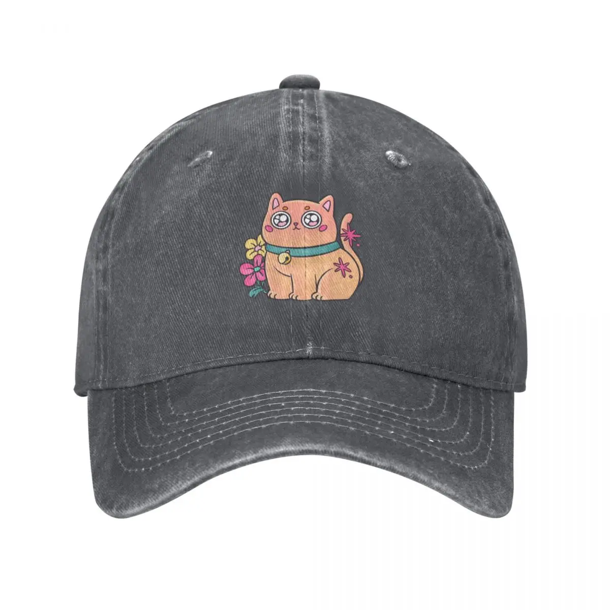 

Cute orange chubby kitten with flowers Baseball Cap party Hat Hip Hop Hat Luxury Brand Caps Women Men's