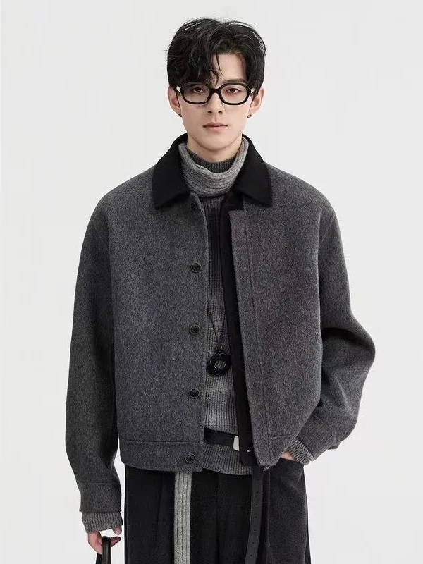 

Мужская шерстяная куртка 2025, новинка осени и зимы в стиле пэчворк, теплая цветная блузка, высококачественная куртка цвета воротника, свободная посадка Strai...