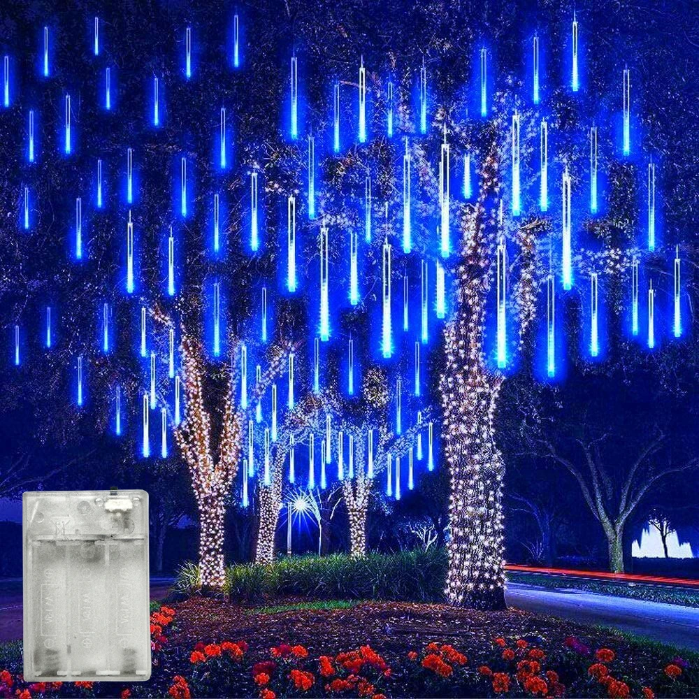 Battery Powered LED Meteor Shower Lights Outdoor Garland String Light For Christmas Holiday Party Garden Decor Lamp Gifts