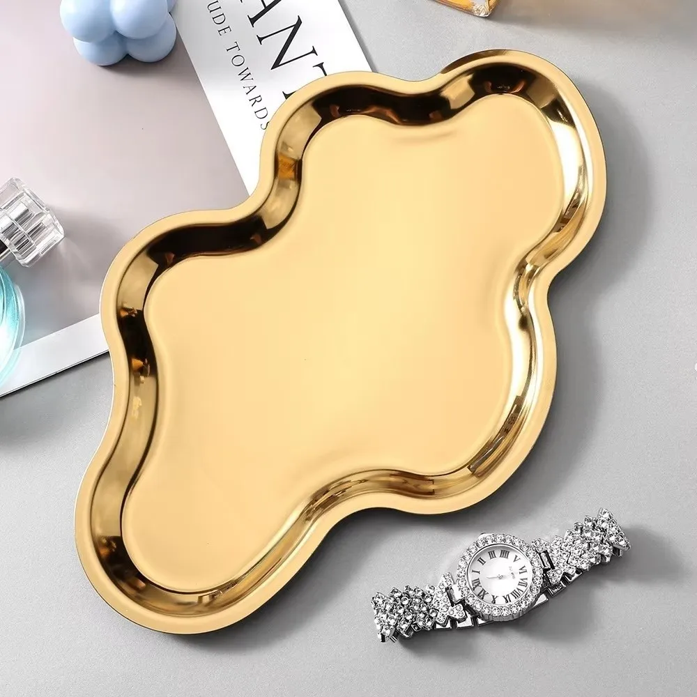 Modern Cloud Shaped Storage Tray Stainless Steel Key Storage Dessert Snack Dish Serving Plate Home Kitchen Decor