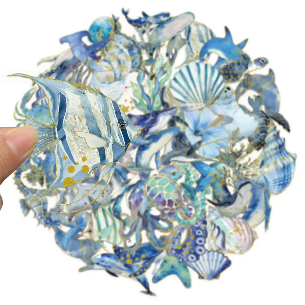 

10/30/50pcs Transparent Blue Marine Aniaml Stickers Shell Starfish Seafish Cartoon Sticker Luggage Phone Cool Decoration Decals