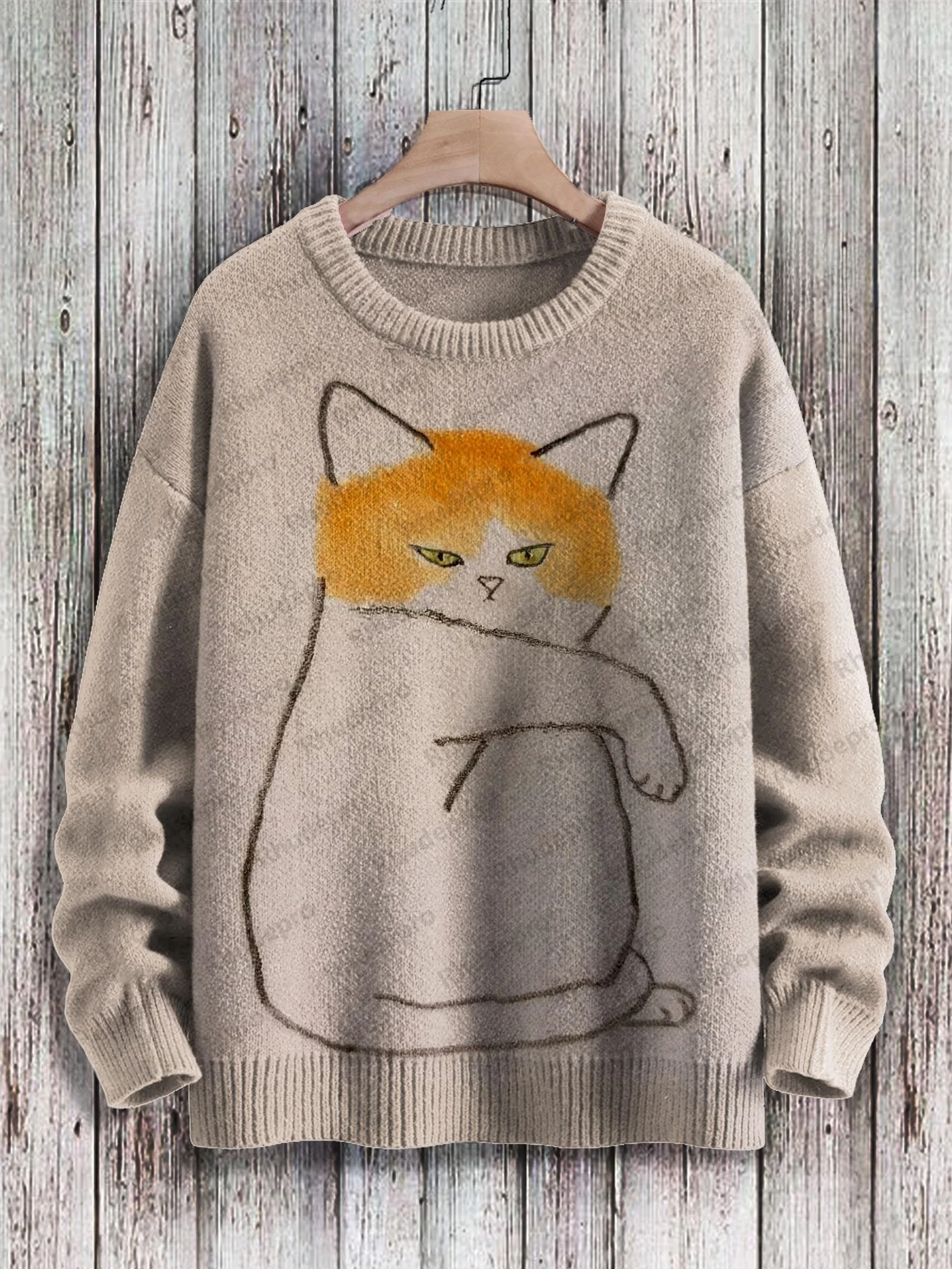 Halloween Ghost Swing & Pumpkin Cat Pattern 3D Printed Men's Knitted Pullover Winter Unisex Casual Knit Pullover Sweater