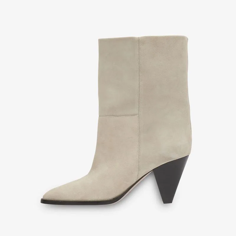 

Arden Furtado Simple style Pointed Tapered heel Slip-on Suede Short boots Pure colour High-heel Modern boots Extra large size