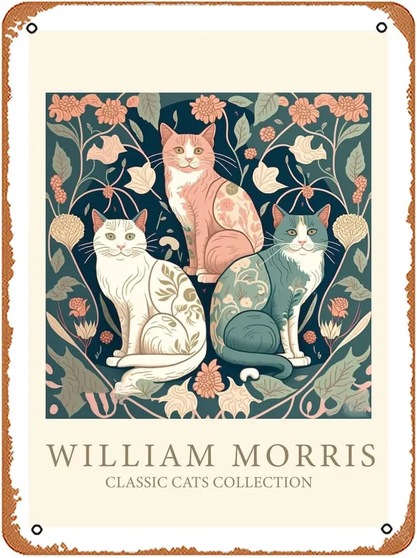 William Morris Cats – affiche Vintage en métal rose, 8x12 pouces, signe en étain rétro Vintage pour maison, Bar, Pub, Garage, décor G 1 pièce