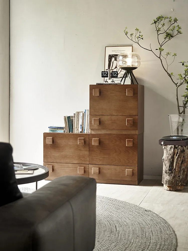 

French retro solid wood module combination cabinet, household living room storage locker against the wall