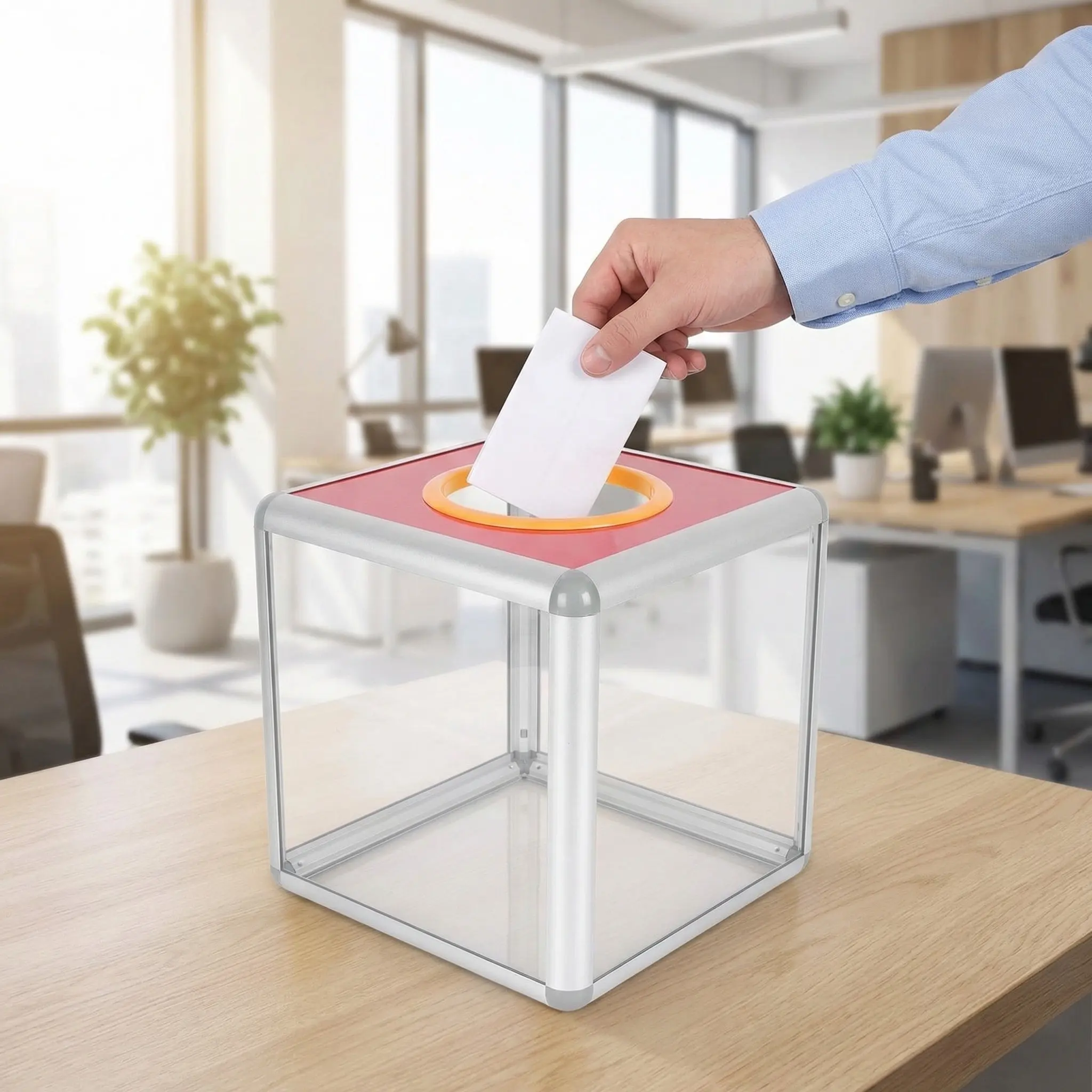 2Pcs Transparent Raffle Box Aluminum Alloy Frame Large Slot Clear Drawing Box Prize Ticket Donation Collection Case