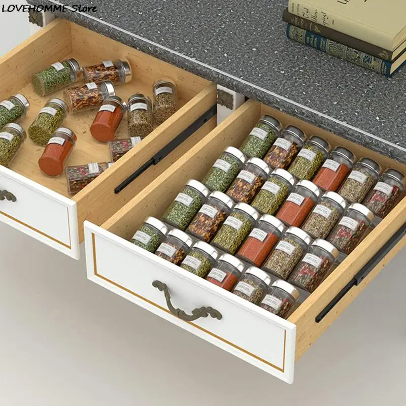 Organizador de cocina de 4 niveles, cajón de especias, estante de almacenamiento de botellas de condimentos acrílico expandible, estante de