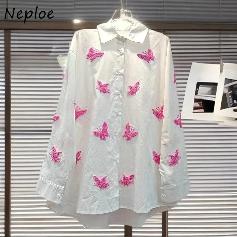 Neploe New Simple Bow Embroidery Loose Slim Women Clothing All-match Fresh Korea Minority Exquisite Shirts Vintage Fashion Tops