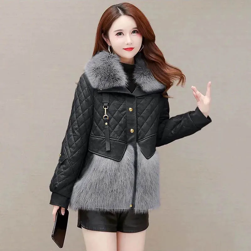 Fur Women\'s Winter 2022 New Fashion Loose Stitching Cold And Warm Design Temperament Fur Collar Down Cotton-padded  Women