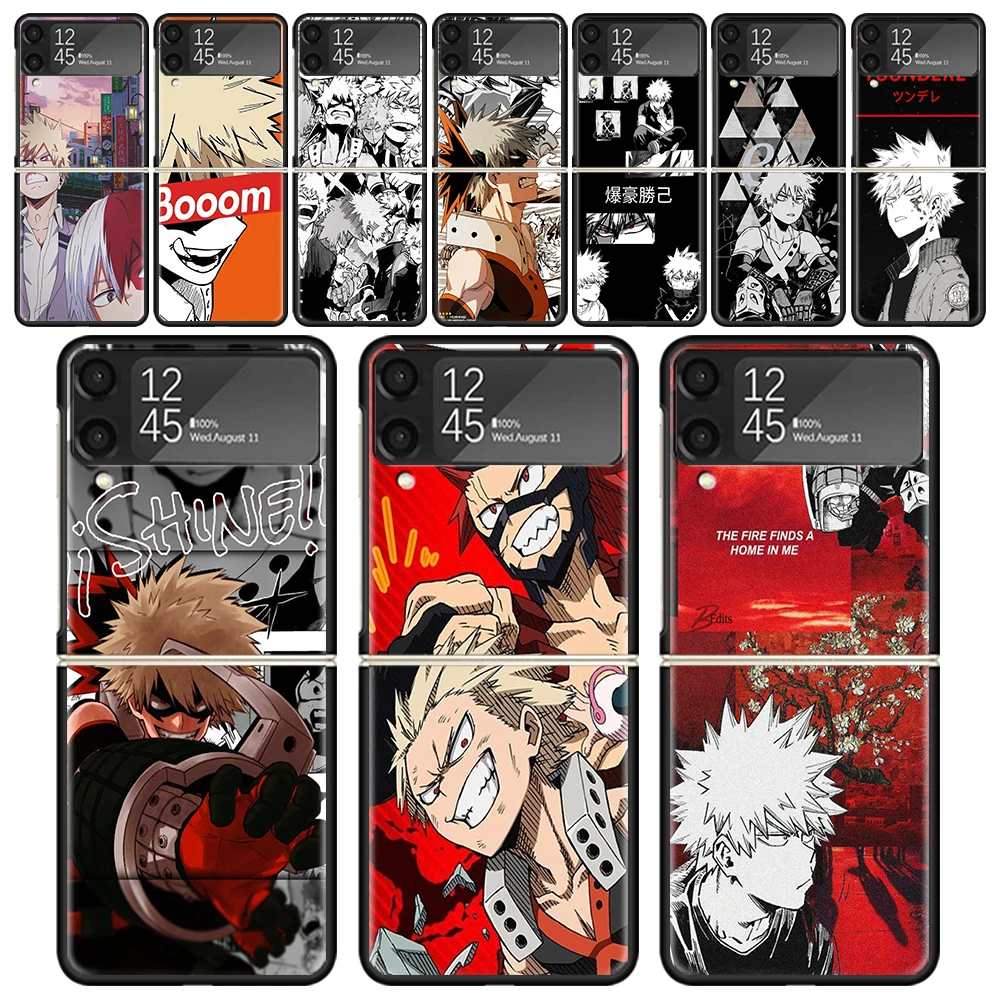 MHA Bakugou Katsuki For Samsung Galaxy Z Flip 6 5 4 3 5G Black Phone Case Flip6 Flip5 Flip4 Flip3 Cover Shockproof Hard Shell Ga